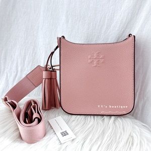 NWT Tory Burch Thea Mini Web Shoulder Crossbody Bag Leather Pink Moon 84774